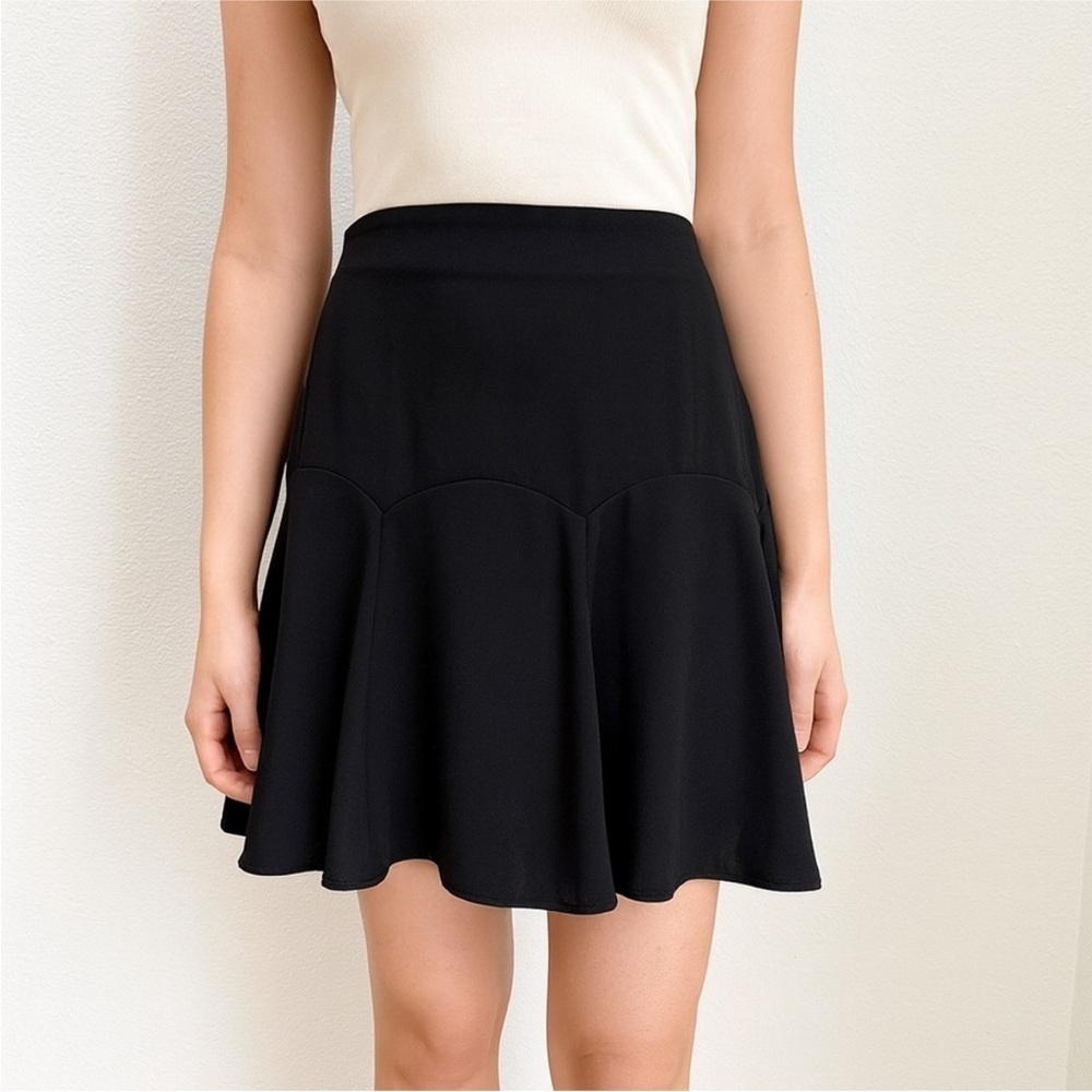 CeCe A Line Skirt Skater Flounce Work Career Business Casual Black Size Medium
